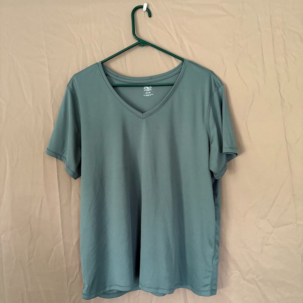 Athetic Works Womens Dri-Works V-Neck Teal Top Size XXL Athlesiure Gym Run Soft
